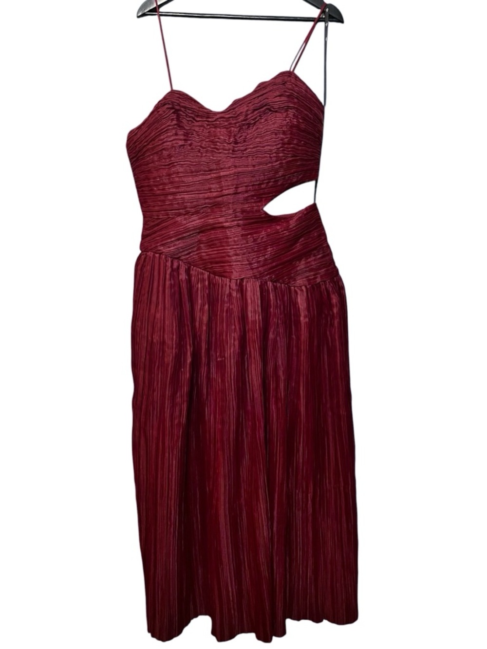 Aje Laurier Wave Maxi Dress Burgundy Red Plissé-Organza Waist Cut-out‎ Gown 12/L - Picture 4 of 16